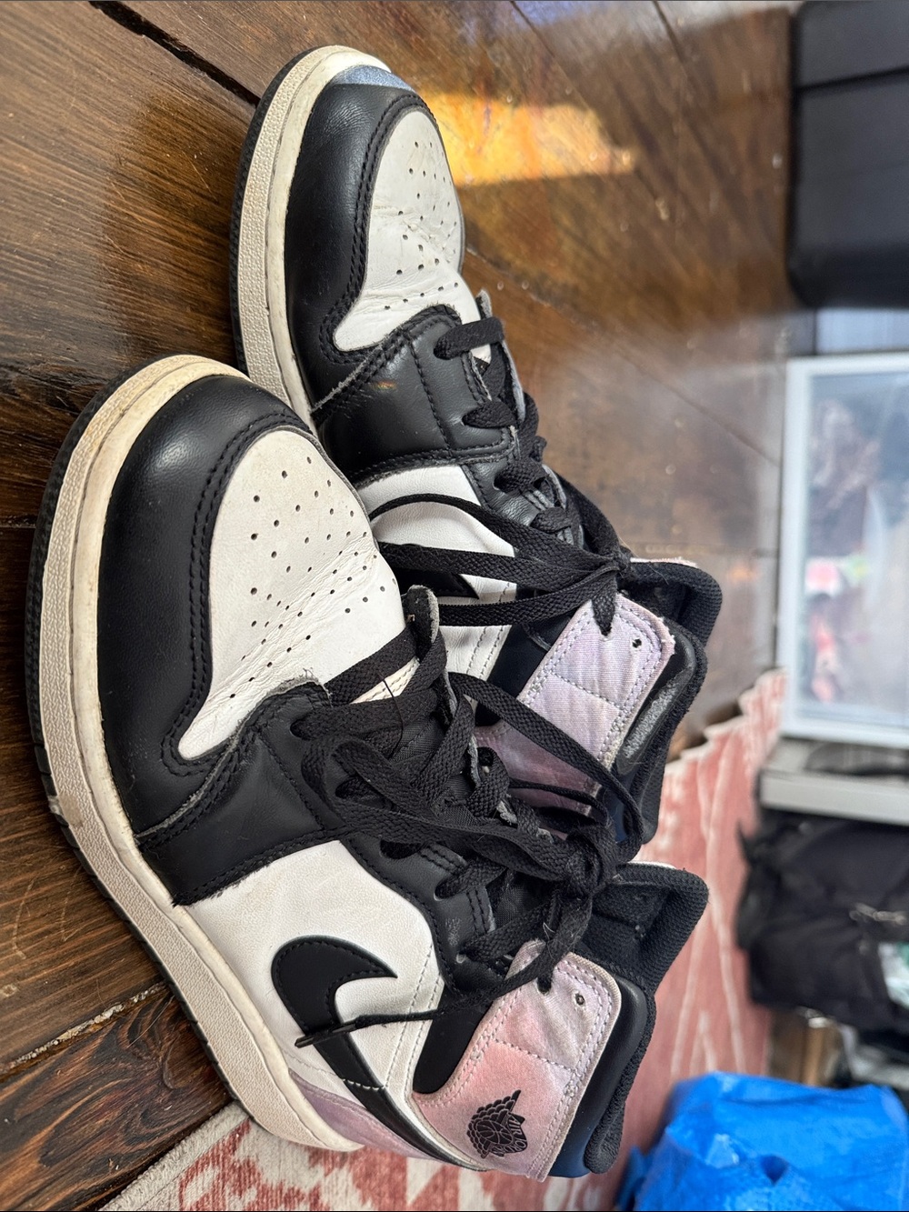 Black and White High-Top Sneakers with Pink Accent